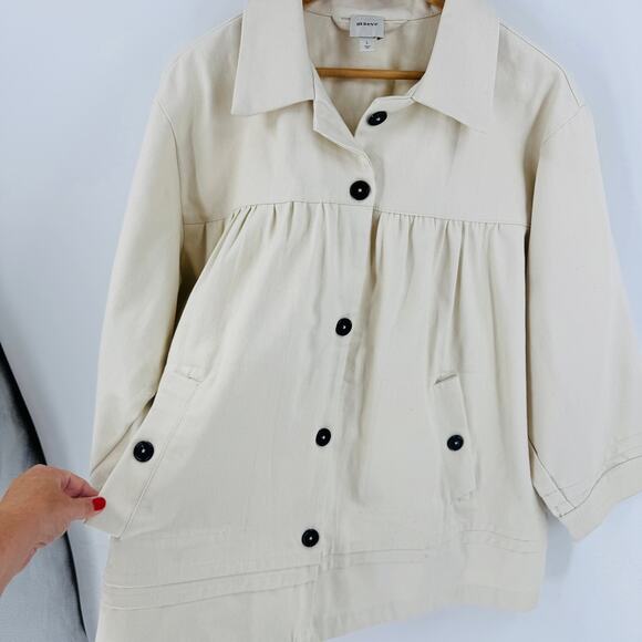 Maeve Oversized Collared Swing Jacket Cream Textured Button Front Size L - Picture 7 of 8